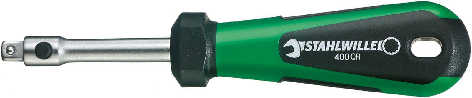 Groene schroevendraaier met zwarte handgreep en opschrift 'STAHLWILLE 400 CR'.