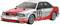 Rood en zilvergrijs Audi-racewagenmodel met sponsorstickers en startnummer '1'.
