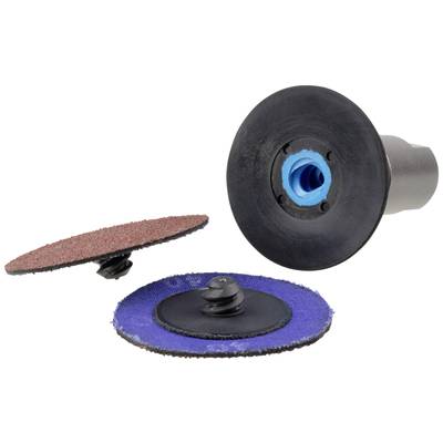 Slijpschijven en opzetstuk voor een haakse slijper, bestaande uit zwart kunststof en een schijf met een rode slijpvlakte.