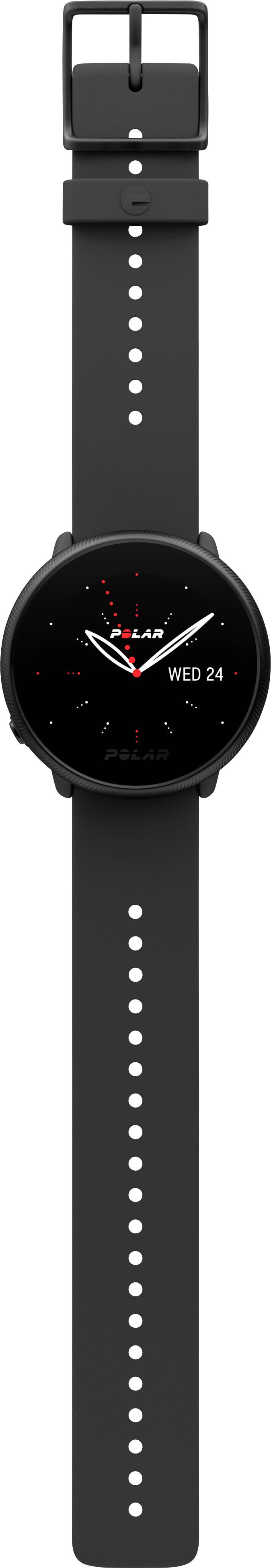 Een zwart horloge met een analoge wijzerplaat en twee wijzers. De datum toont 'VRY 24'.