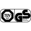 Het beeld toont het TÜV SÜD en GS ('gecontroleerde veiligheid') logo. Het staat voor gecontroleerde productkwaliteit en -veiligheid.