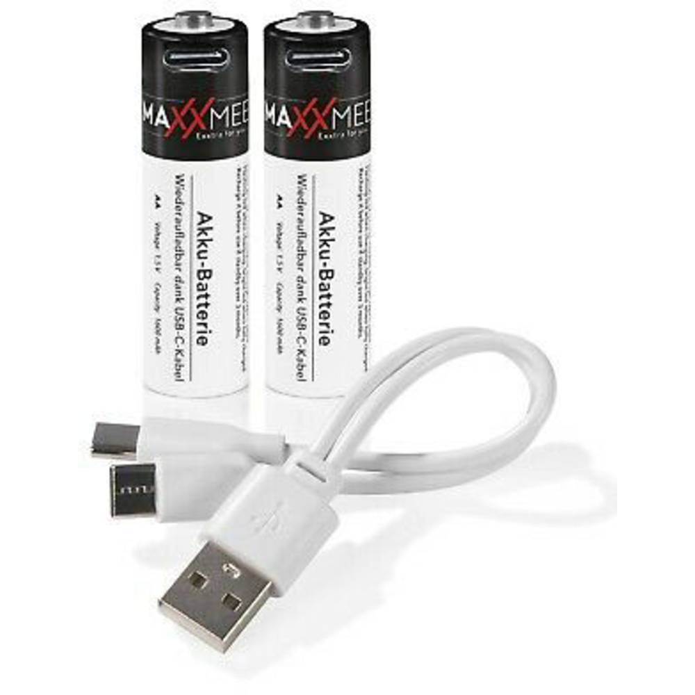 Maxxmee AA-USB-C Oplaadbare AA batterij (penlite) NiMH 1600 mAh 1.2 V 2 stuk(s)