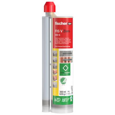 Fischer FIS V Zero 360 S chemische ankerinjectie cartridge, rood-wit etiket met "Zero hazard" en 360 ml / 620 g weergegeven.