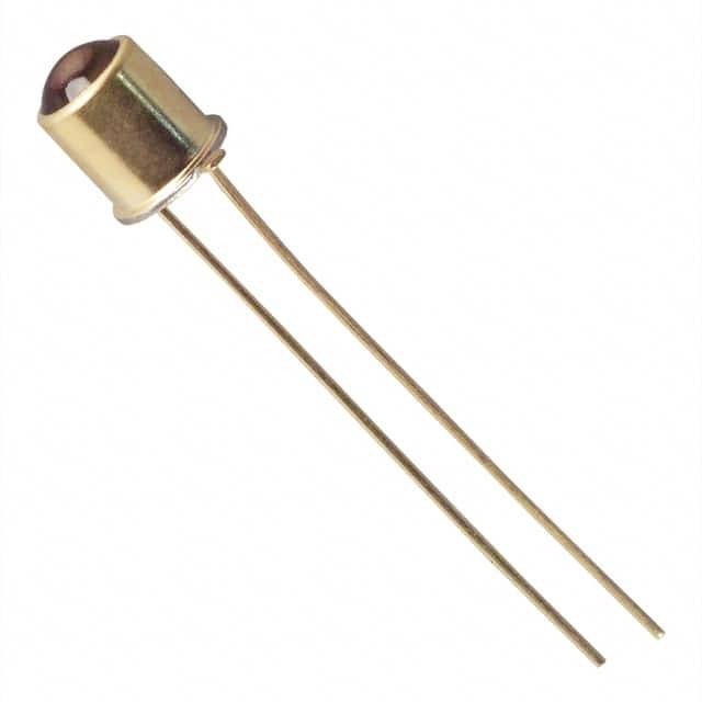 'Een gouden halfgeleider met twee lange, dunne metalen pennen die worden gebruikt voor inbouw in elektronische schakelingen.'