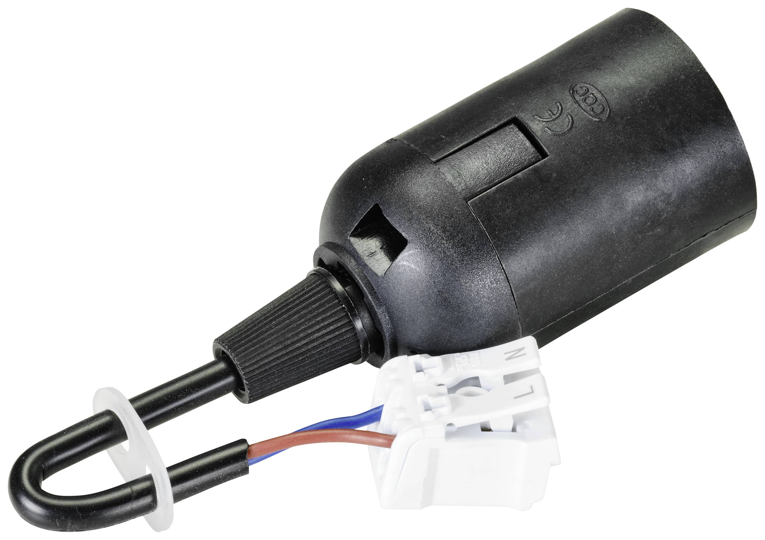 Een zwarte adapter met twee kabels en een witte aansluiting. Voornamelijk gebruikt voor elektrische verbindingen.