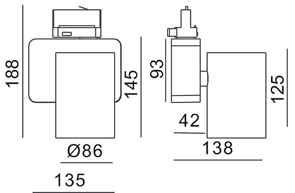 Technische tekening van een moderne waterkraan met afmetingen: Hoogte 188 mm, Breedte 135 mm, Uitlooplengte 138 mm, Uitloophoogte 145 mm.