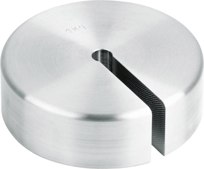 Metalen gewicht met een centrale opening en een sleuf, waardoor het mogelijk is om het gewicht om een staaf of buis te plaatsen.