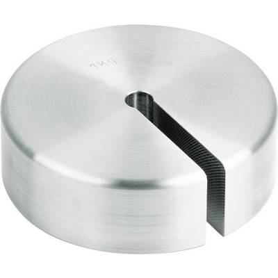 Metalen gewicht met een centrale opening en een sleuf, waardoor het mogelijk is om het gewicht om een staaf of buis te plaatsen.