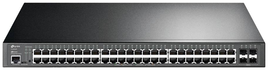 Een netwerk-switch met 48 poorten, geschikt voor bedrijfsnetwerken.