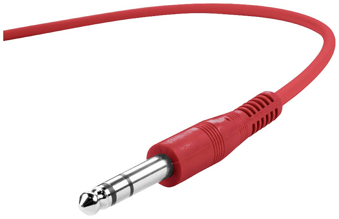 Een rood audiokabel met een 6,3 mm jackplug.