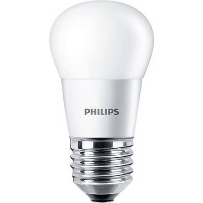 Een witte LED-lamp met zilveren voet waarop 'Philips' staat. Hij is ontworpen voor energiezuinige verlichting.