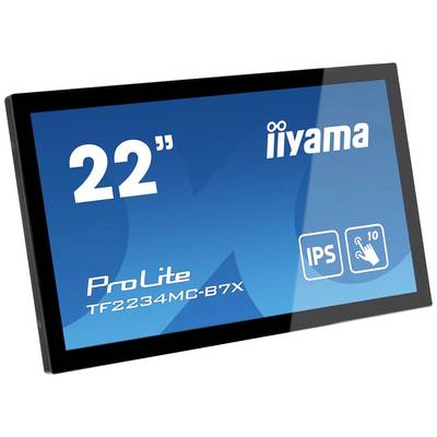 '22" iiyama ProLite TF2234MC-B7X' scherm met IPS-technologie en 10-punts touchscreen op blauwe achtergrond.