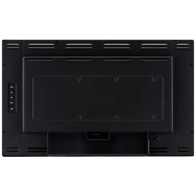 'Achteraanzicht van een zwart flatscreen-scherm met aansluitingen aan de zijkant, geschikt voor wandmontage.'