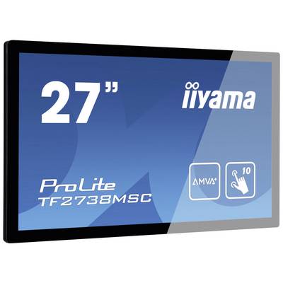 Het scherm toont een 27-inch-monitor van iiyama met het modelaanduiding ProLite TF2738MSC. Het beschikt over AMVA+ technologie en 10-punts touchfunctionaliteit.