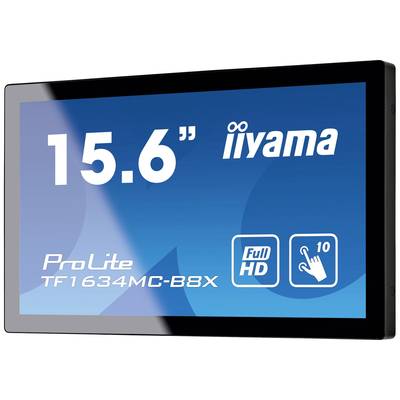 Het scherm beschikt over een 15,6-inch display met touchscreen-functie, Full HD-resolutie en het modelaanduiding 'ProLite TF1634MC-B8X'.