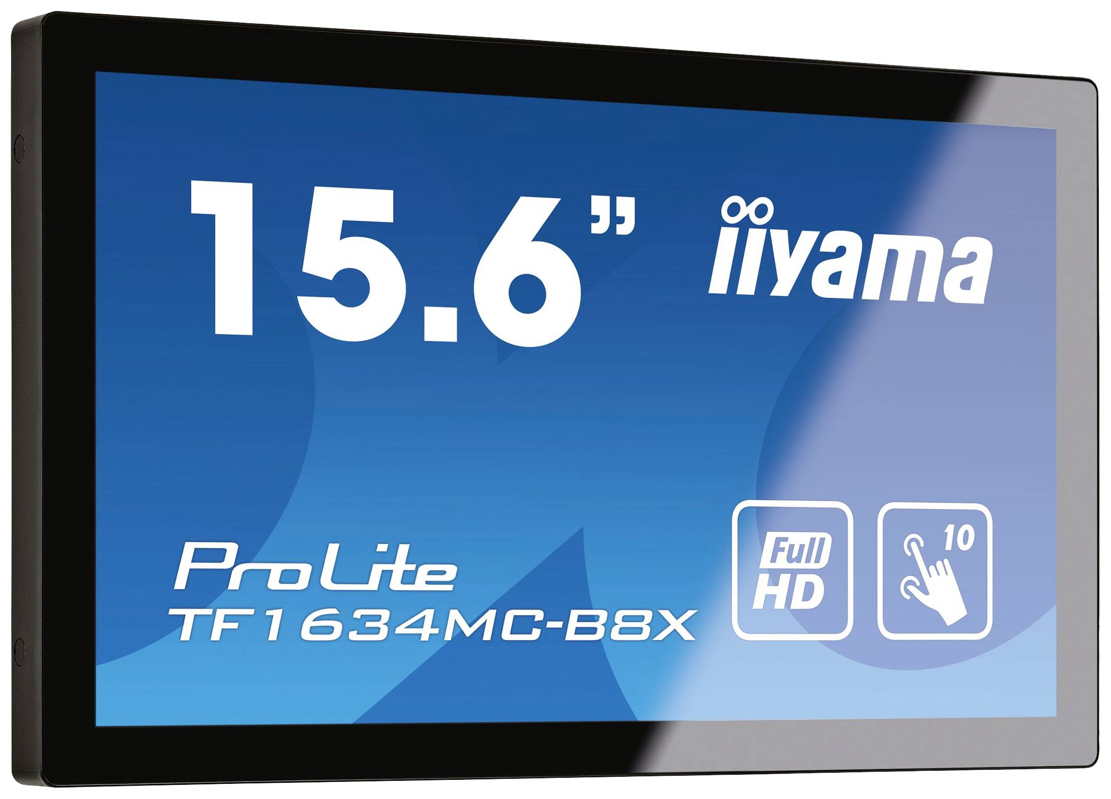 iiyama ProLite 15,6-inch scherm, model TF1634MC-B8X, Full HD, met 10-punts touchscreen-functionaliteit.