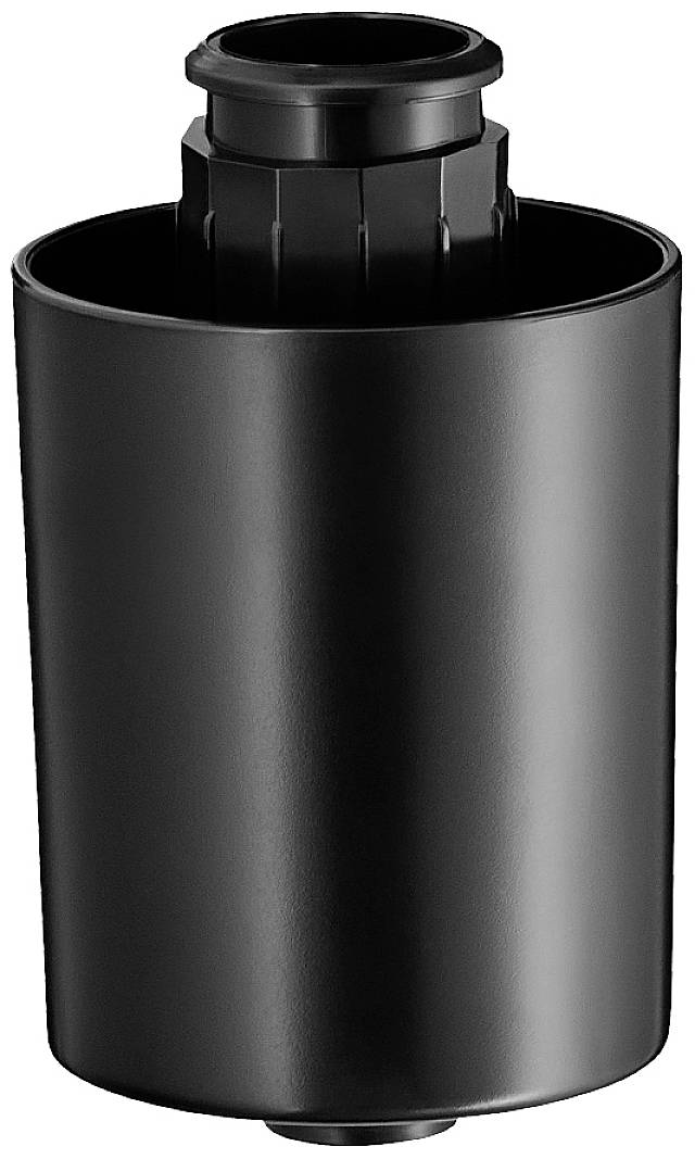 Zwarte cilindrische filter met gestructureerde bovenkant.