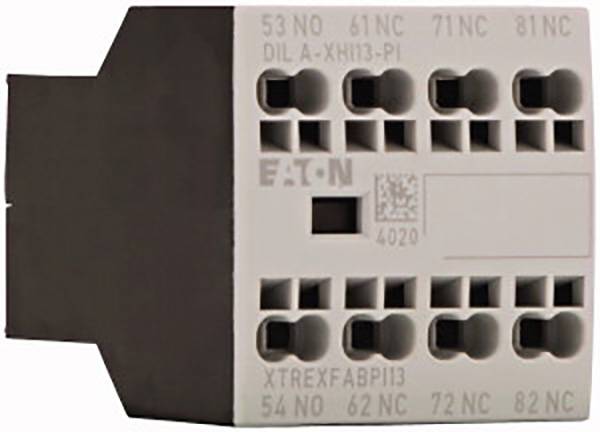 Een rechthoekig steekrelais met meerdere aansluitklemmen. Markeringen tonen 'DIL A-XHI13-PI' evenals enkele cijfers en lettercombinaties.