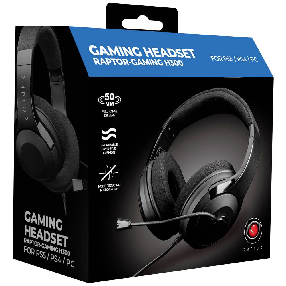 Raptor Gaming RAPTOR-GAMING H300 Black Over Ear headset Gamen Kabel Stereo Zwart Volumeregeling, Microfoon uitschakelbaar (mute)