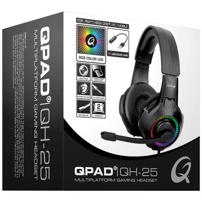 QPAD QH25 Over Ear headset Gamen Kabel 7.1 Surround Zwart, RGB  