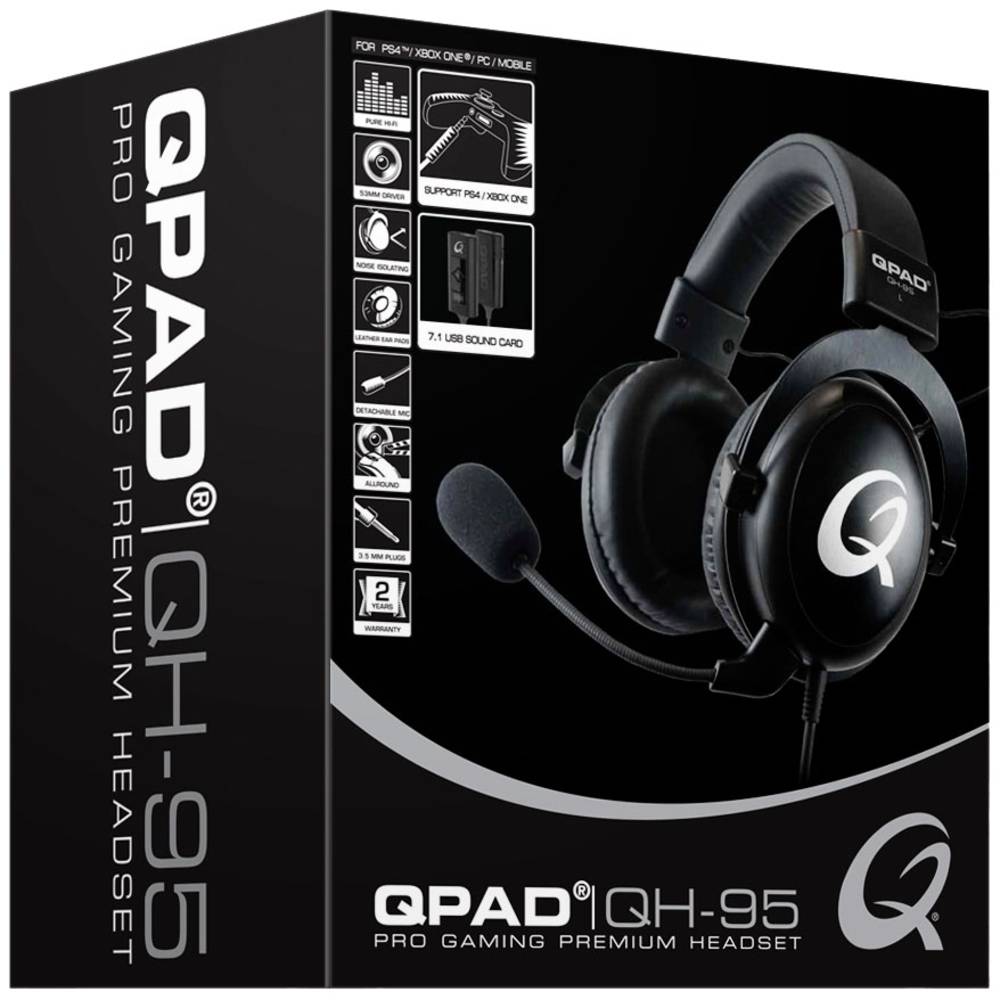 QPAD QH95 Over Ear headset Gamen Kabel 7.1 Surround Zwart Volumeregeling, Microfoon uitschakelbaar (mute)