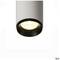 Cilindrische plafondlamp met zwart en wit behuizing, verlichtend LED-licht, modern en minimalistisch ontworpen.