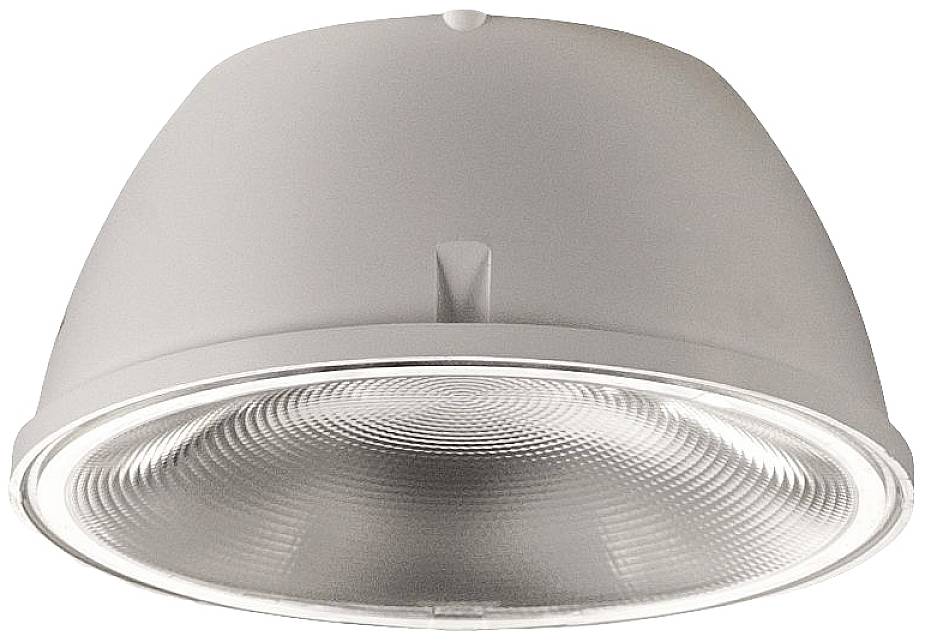 Ronde plafondlamp met heldere glazen kap en witte accenten, geschikt voor moderne ruimteinrichting en gelijkmatige lichtverspreiding.