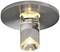 Ronde plafondlamp met modern, cilindrisch ontwerp, vervaardigd uit metaal en glas, verspreidt een warm, direct licht.