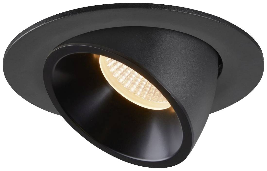 Zwarte, verstelbare downlight-spot met warmwit LED-licht en modern design voor binnenverlichting.