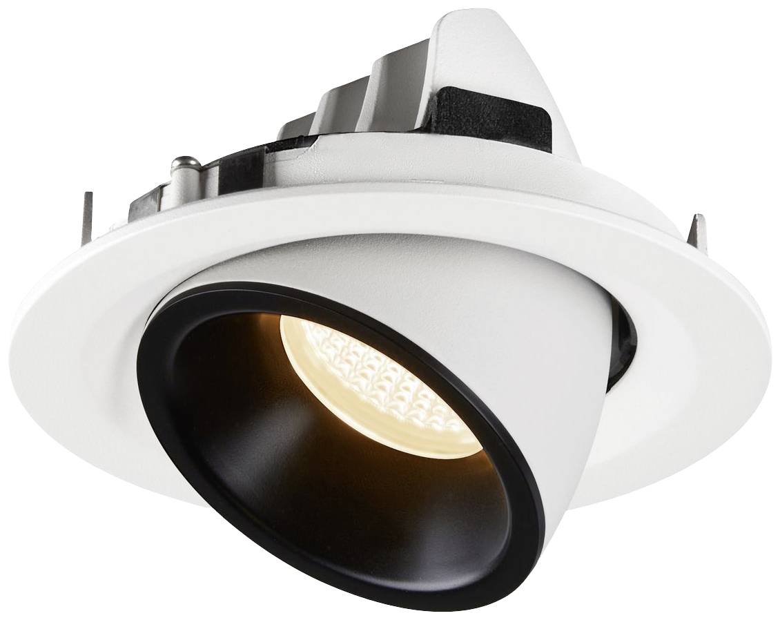 LED-plafondspot in wit met zwarte binnenring, toont modern design en gericht licht, ideaal voor accentverlichting.