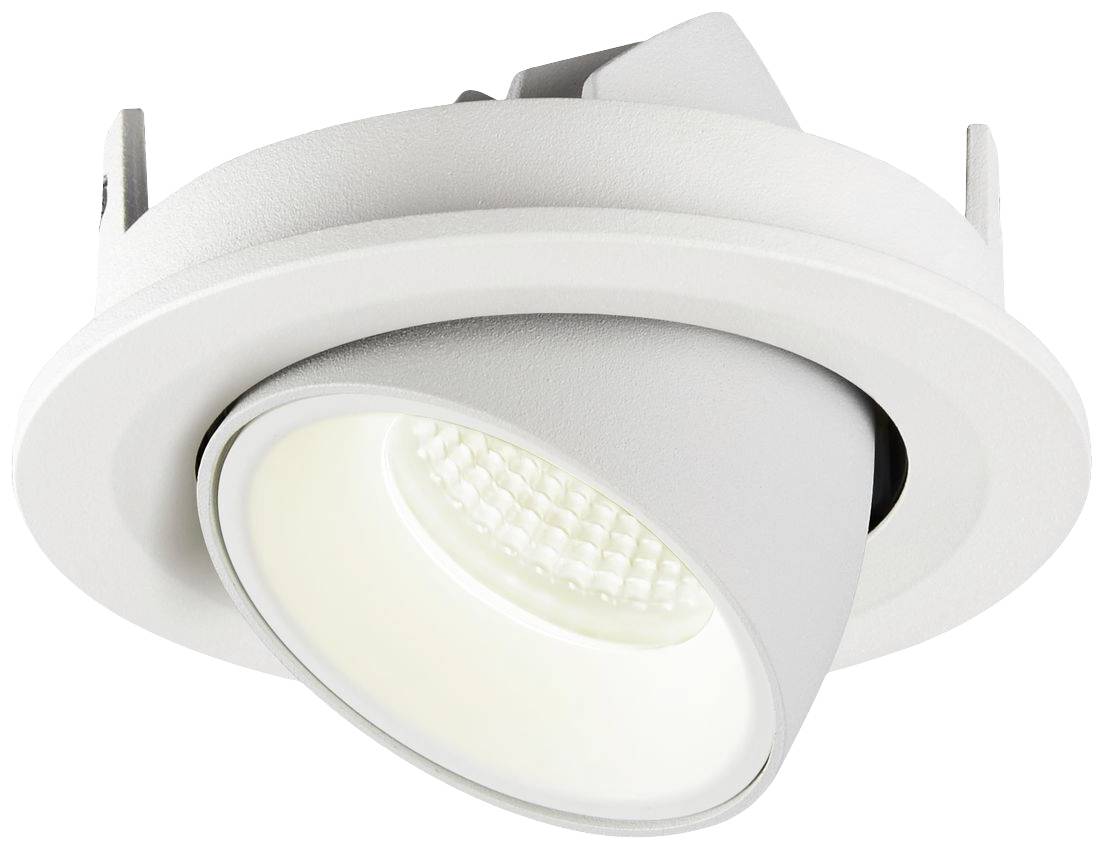 Witte inbouwspot met kantelbare kop, geschikt voor gericht licht binnenshuis.