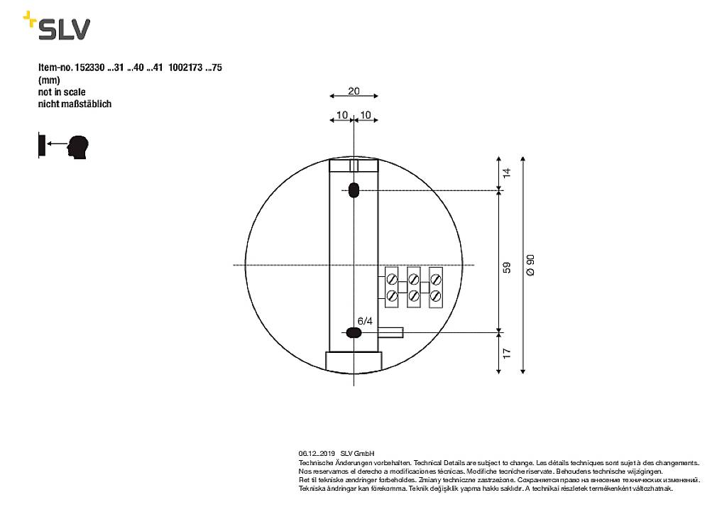 'Technische tekening van een ronde wandbeugel met afmetingen in millimeters. Toont bevestigingspunten en productnummer 152330.'