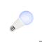 Een witte LED-lamp met blauw licht, E27-fitting, symboliseert energiezuinige verlichting.