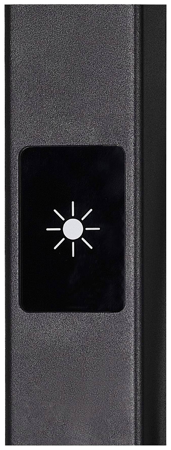 Een zwarte beeldschermrand met een helderheidsymbool dat een verlichtingsinstelling aangeeft.