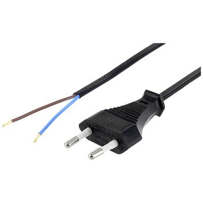 Een zwart Euro-netkabel met een tweepelige stekker en gestrikte uiteinden, klaar voor installatie.