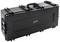 Zwarte, robuuste, rechthoekige transportkoffer met handgreep, geschikt voor het veilig vervoeren van gevoelige apparatuur.