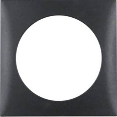 Een zwart vierkant met een grote witte cirkel in het midden, dat doet denken aan een platenhoes.