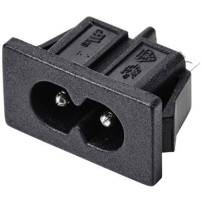 Tweepools zwart stopcontact voor elektrische aansluitingen. Rechthoekige vorm met twee metalen contactpunten zichtbaar.