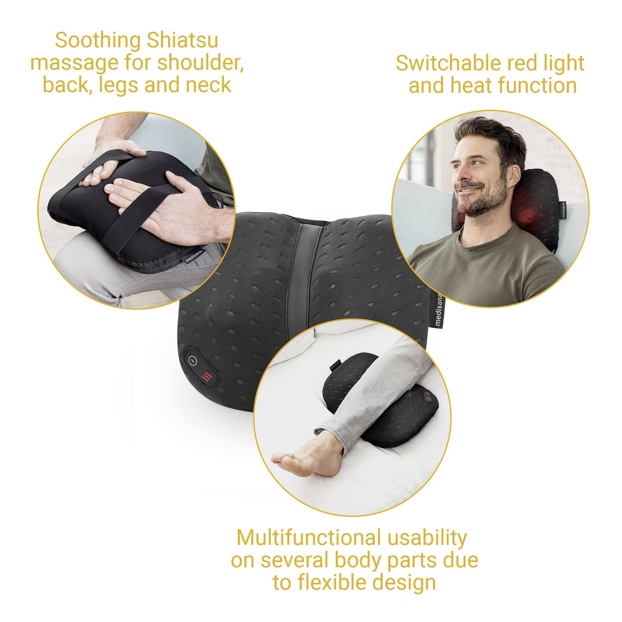 Shiatsu-massageapparaat voor schouders, rug, benen en nek met instelbaar rood licht en warmtefunctie, flexibel inzetbaar.