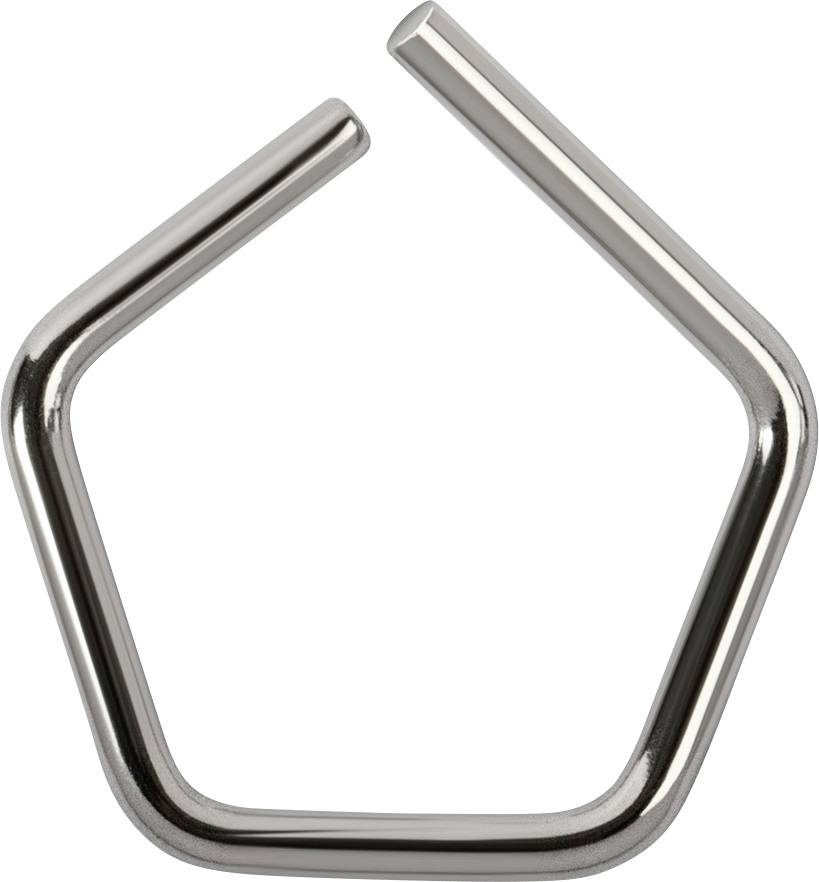 Metalen buis in de vorm van een open vijfhoek zonder functionele context.