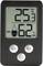 Digitale hygrometer met display: '25,3 °C' en '62 % RV'. Vier knoppen onderaan: 'RESET', 'MEM', 'C/F'. Waterdruppelsymbool met 'OK'.