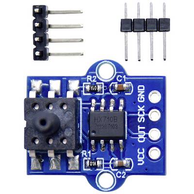 'Afbeelding van een blauw elektronicamodule met meerdere componenten en aansluitpinnen voor verbinding; vermoedelijk een sensor of een microcontroller-accessoire.'