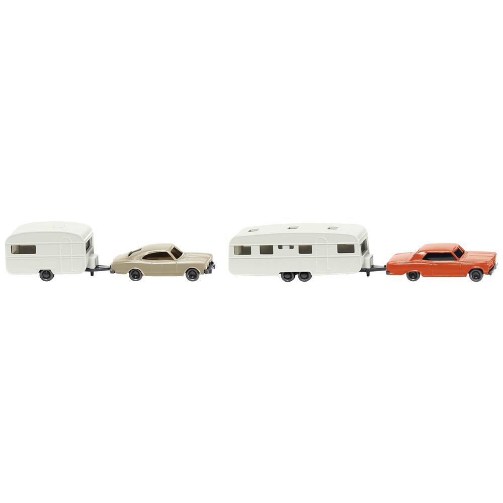 Wiking 092210 N Opel, Chevrolet Set van 2 personenautos met caravan