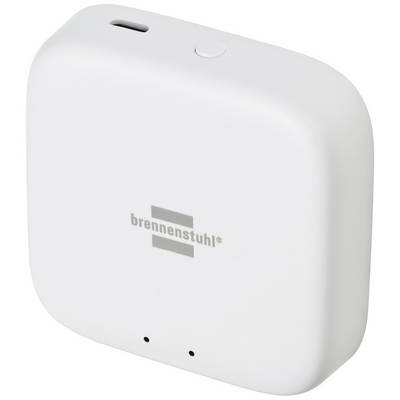 Een witte, vierkante rookmelder van Brennenstuhl met afgeronde hoeken. Bovenaan bevindt zich een kleine knop.