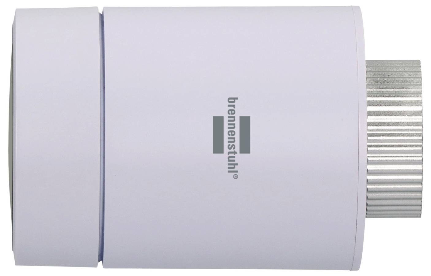 Witte Brennenstuhl cilindrisch elektrisch apparaat of adapter met geribbeld metalen uiteinde, afgebeeld op een eenvoudige achtergrond