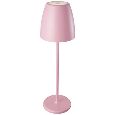 Roze staande lamp met een eenvoudig, modern design; slanke, hoge lampenkap en rond voetstuk - perfect voor stijlvolle verlichting.