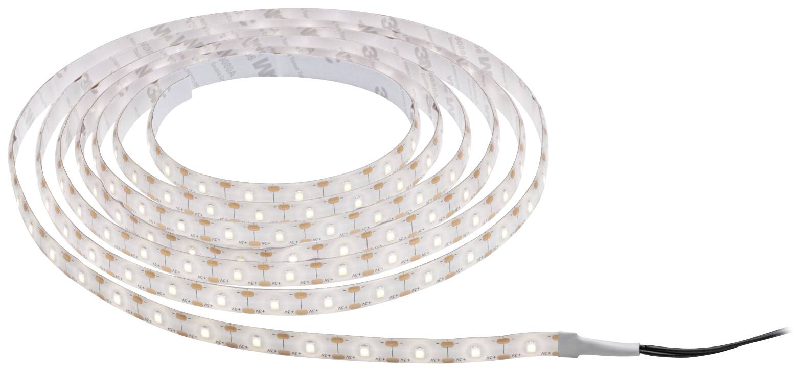 LED-lichtstrip, opgerold, met zichtbare bekabeling, geschikt voor verlichting of decoratie in binnenruimtes.