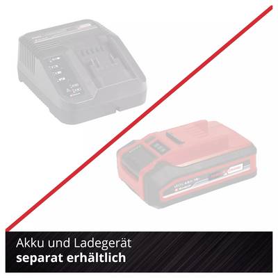 Accu en lader zijn afgebeeld met de vermelding 'Accu en lader apart verkrijgbaar' in de onderste hoek.