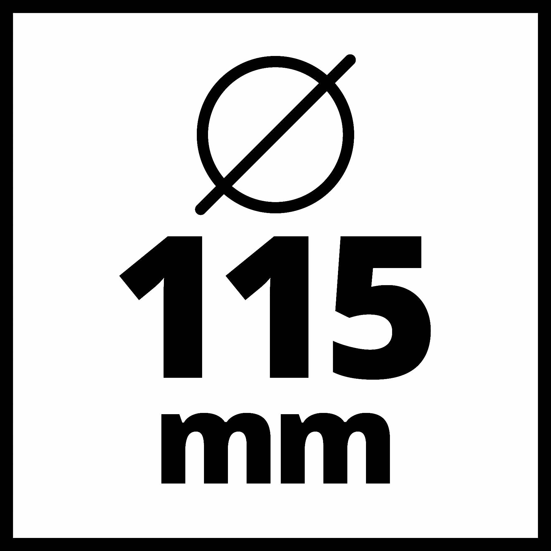 Diameter 115 mm, gesymboliseerd door het diametersymbool Ø boven het getal 115, gevolgd door 'mm'.