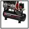 Een zwarte Einhell Silent Plus compressor met motor, manometer en rood bedieningsventiel op een tank.